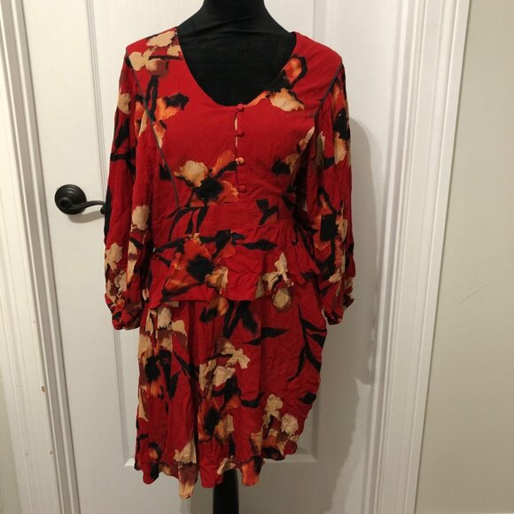Band Of The Free  Women's Red & Black Floral‎ Button-Front Dress Size Medium NWT - Picture 2 of 8